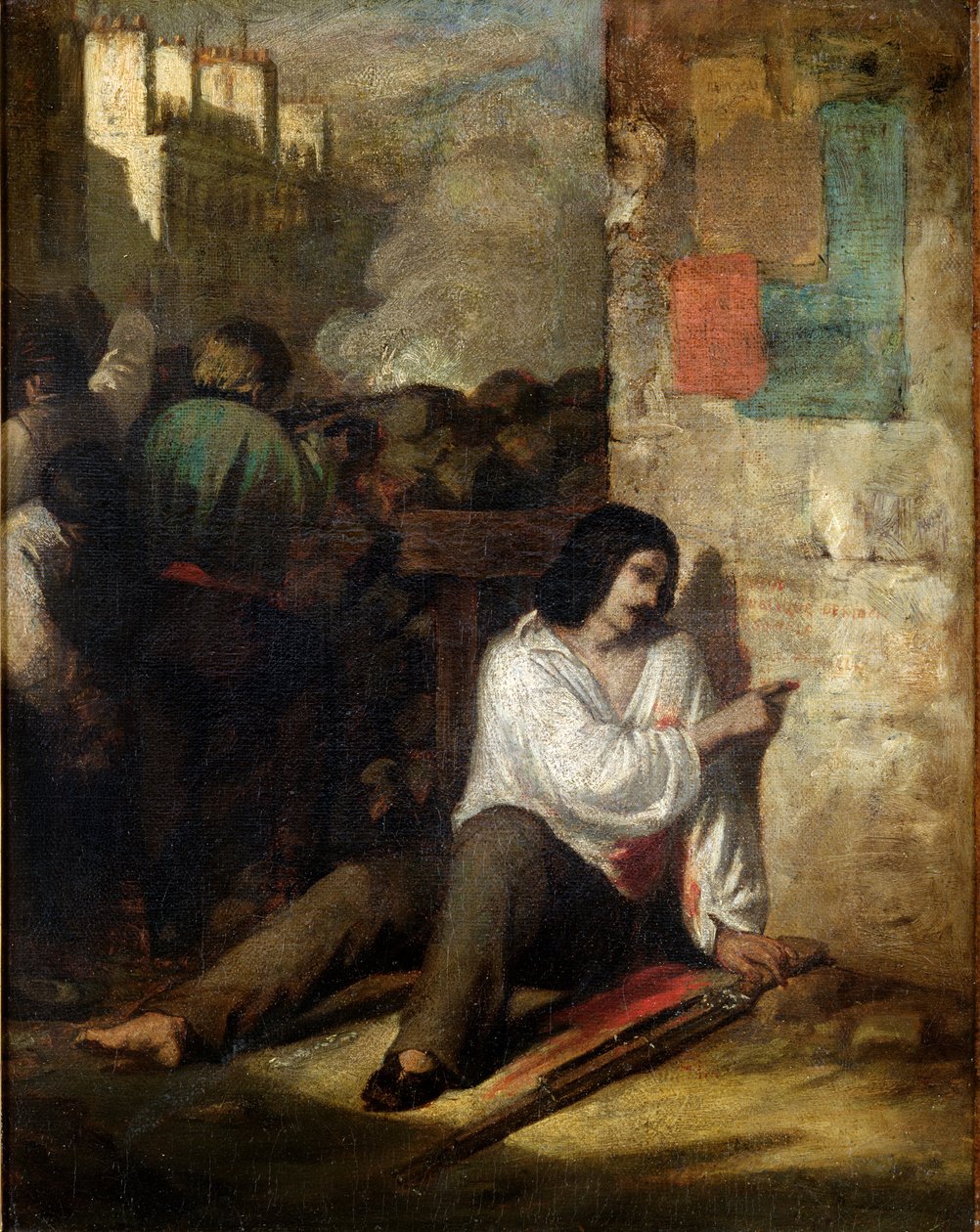 Die Barrikade 1848 oder, Der verletzte Aufständische, 1848-52 von Tony Johannot