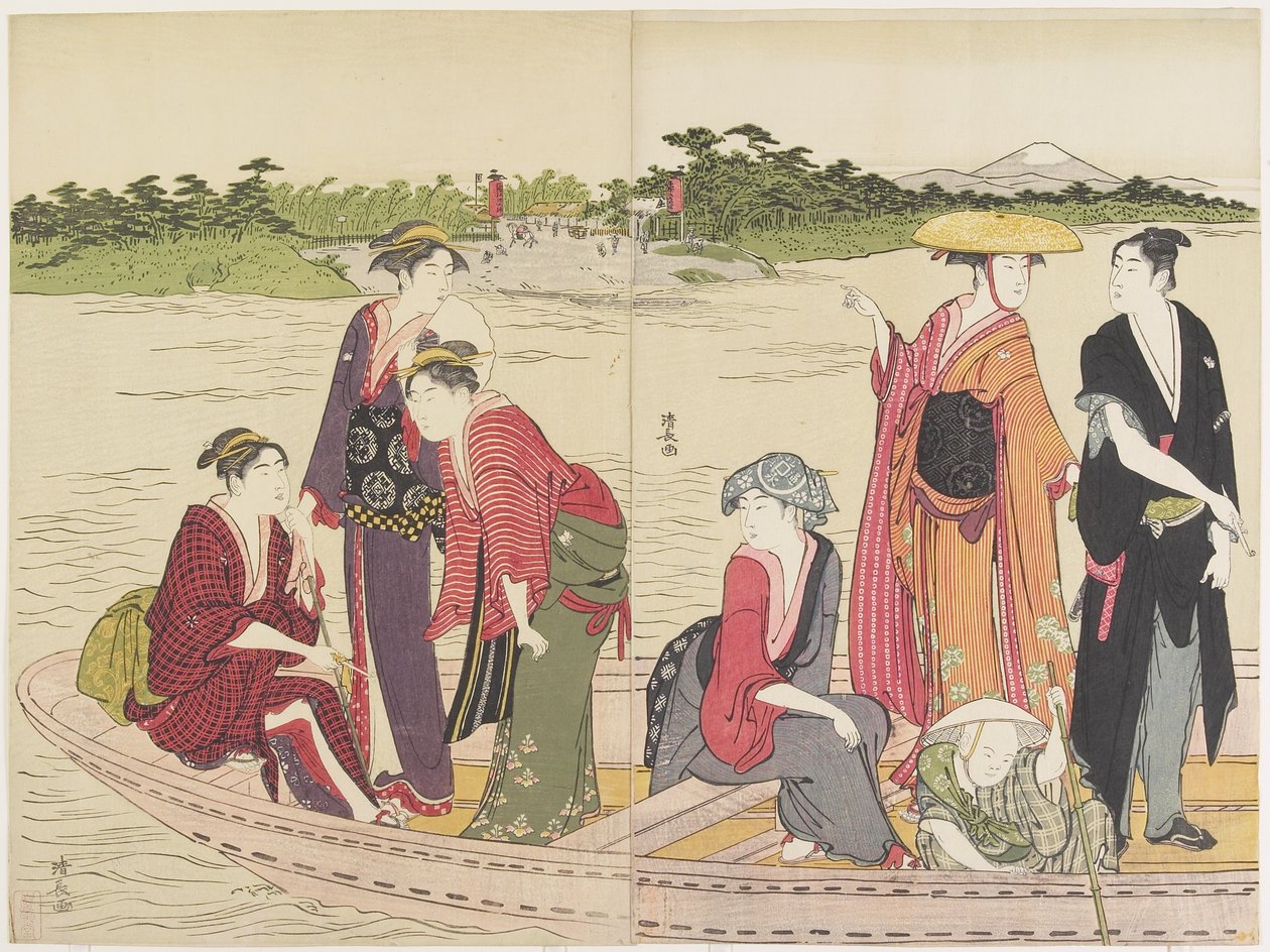 Fähre auf dem Rokugo-Fluss, 1784 von Torii Kiyonaga
