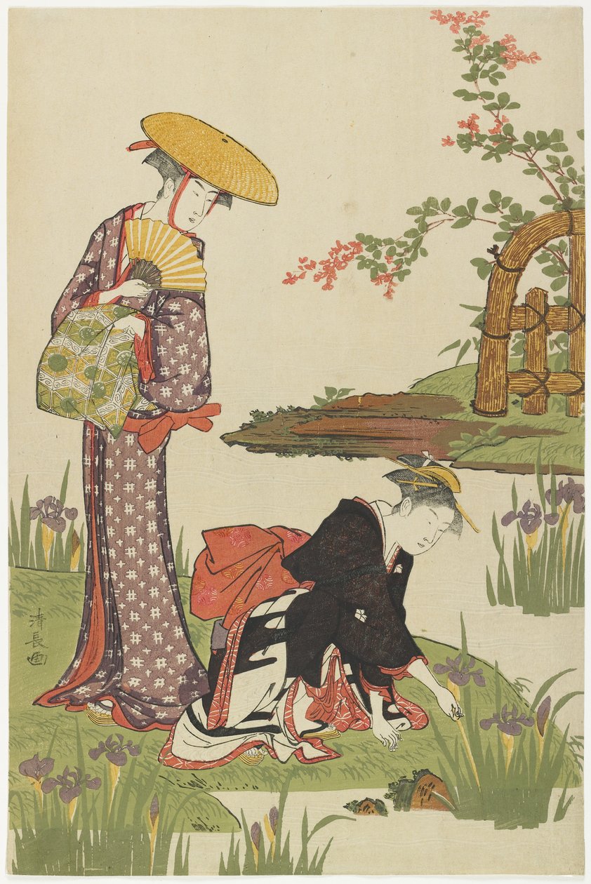 Frauen an einem Iris-Teich, 1785 von Torii Kiyonaga