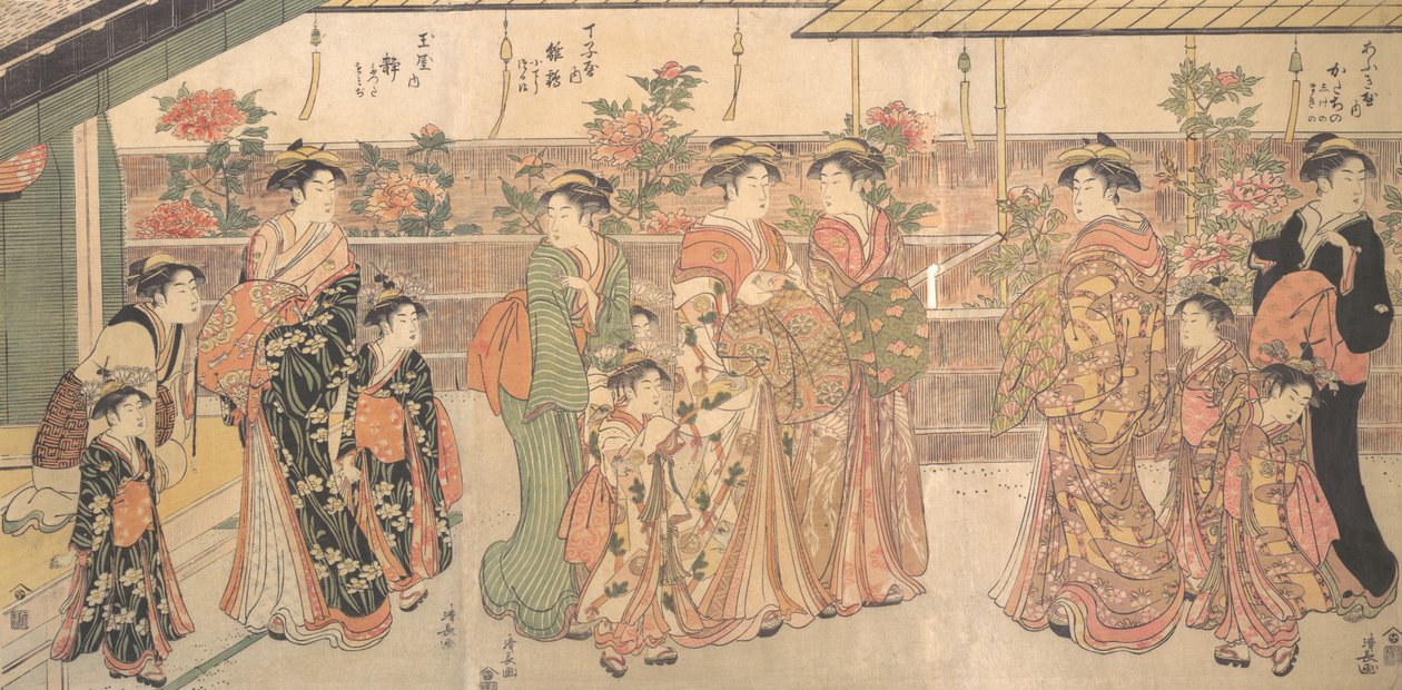Die Pfingstrosenschau, ca. 1790 von Torii Kiyonaga
