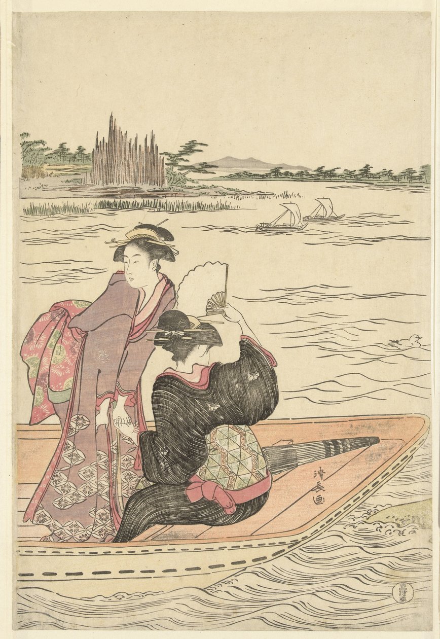 Fähre auf dem Fluss Sumida von Torii Kiyonaga