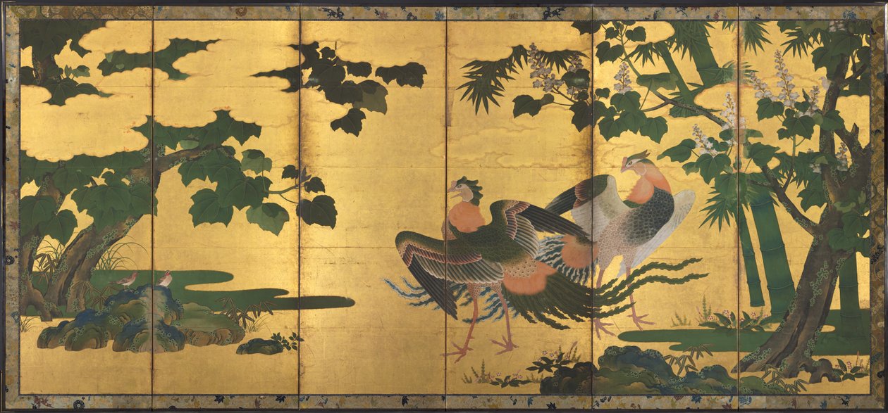 Pfauen und Phönixe, späte 1500er von Tosa Mitsuyoshi