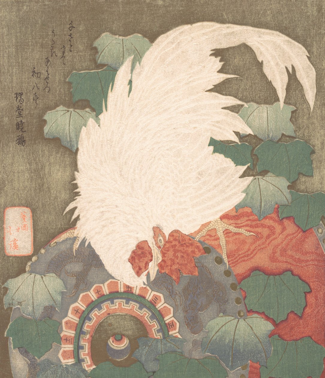 Hahn auf Trommel von Totoya Hokkei