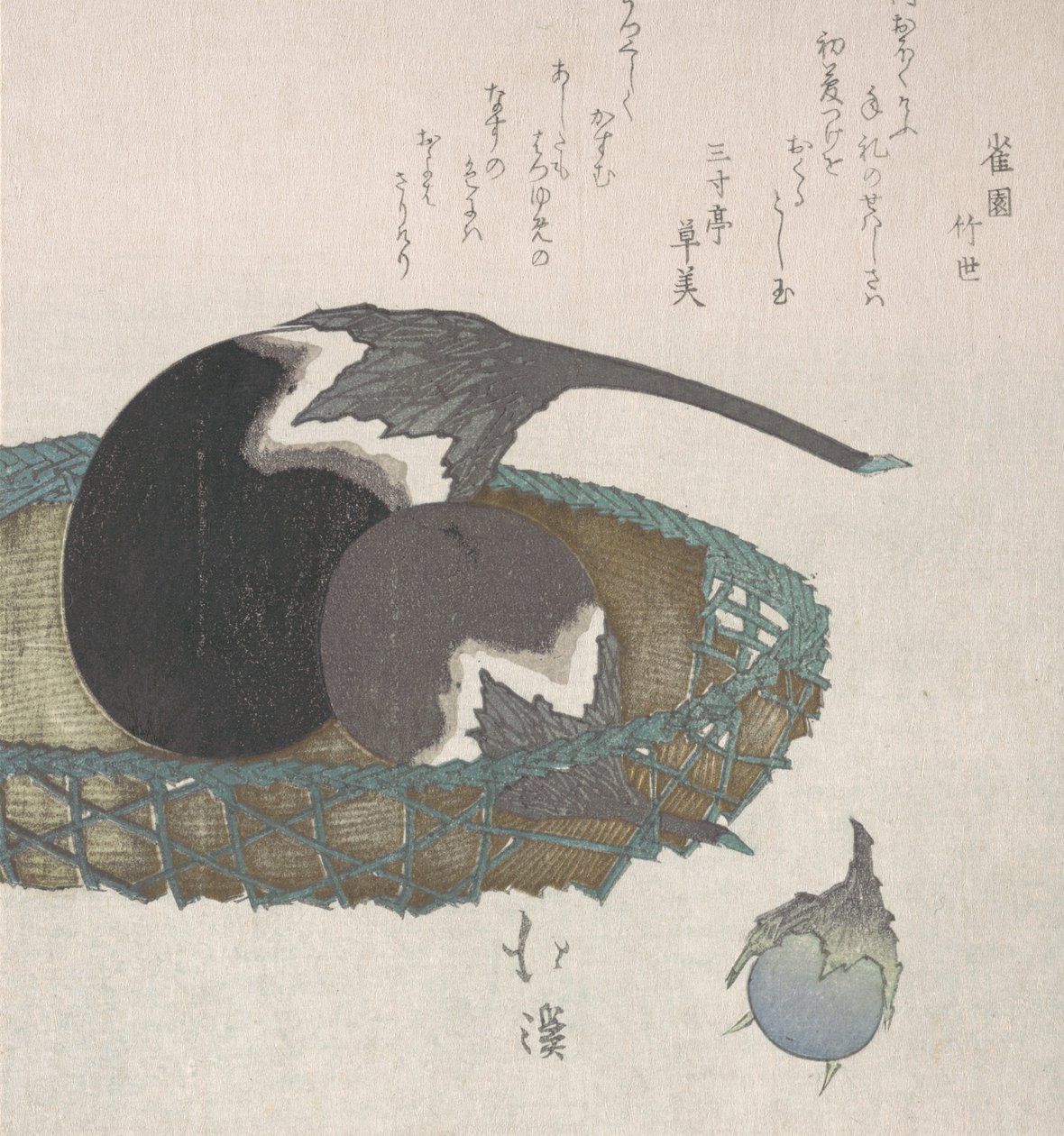 Auberginen in einem Korb, 19. Jahrhundert von Totoya Hokkei