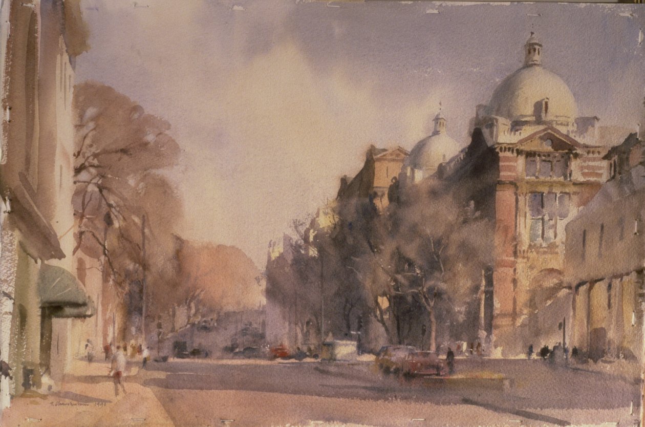 Wintermorgen, Victoria and Albert Museum, 1990 von Trevor Chamberlain