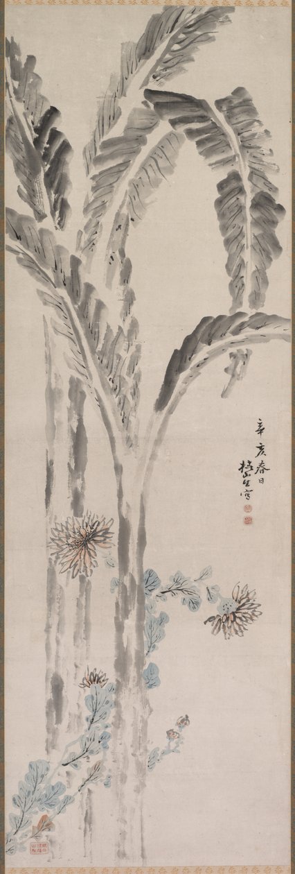 Bananenpflanze und Chrysantheme von Tsubaki Chinzan