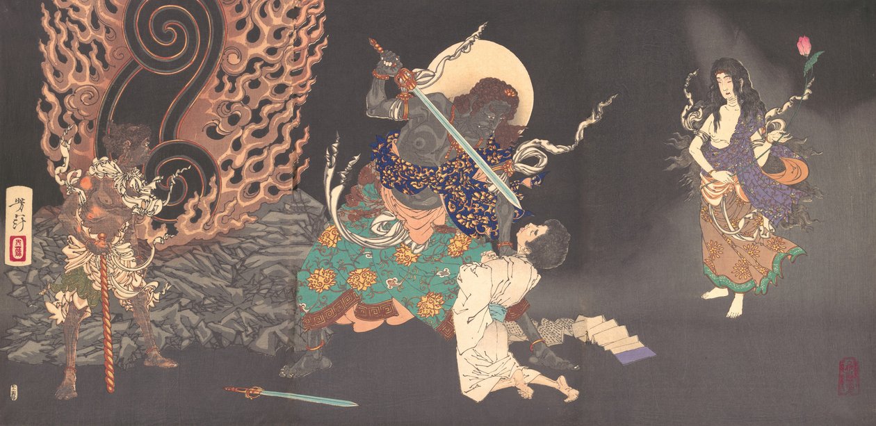 Fudo Myoo bedroht einen Novizen von Tsukioka Yoshitoshi