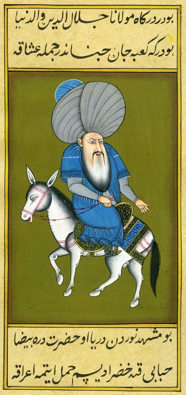Nasreddin Hodja reitet sein Pferd rückwärts von Turkish School