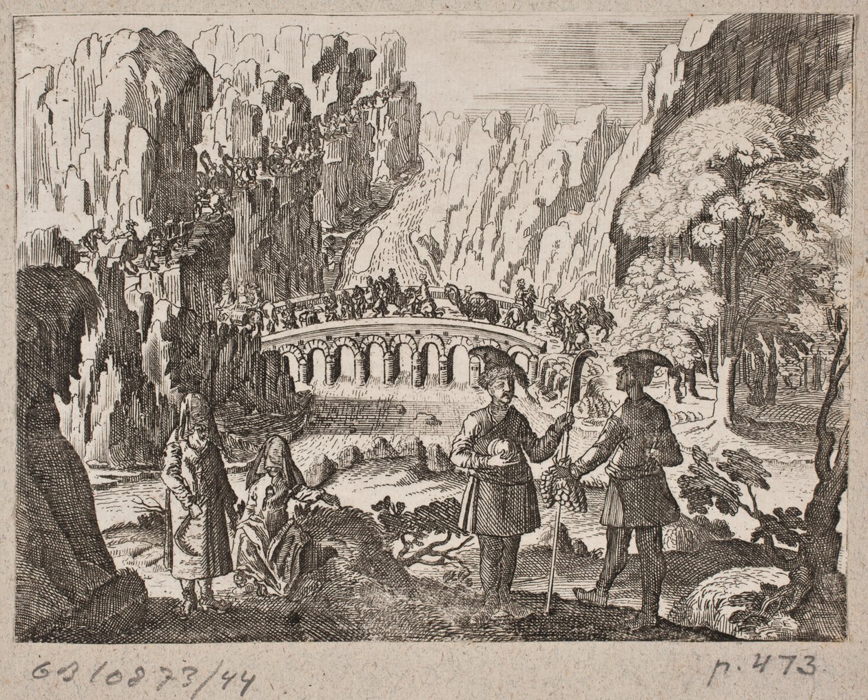 Karawane, die eine Brücke überquert von Ubekendt