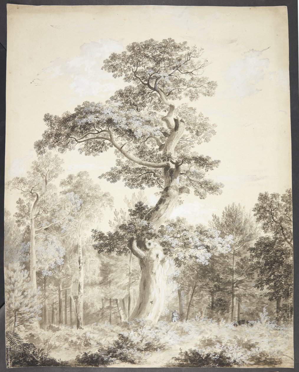 Landschaft mit großem Baum und Jäger von Ubekendt