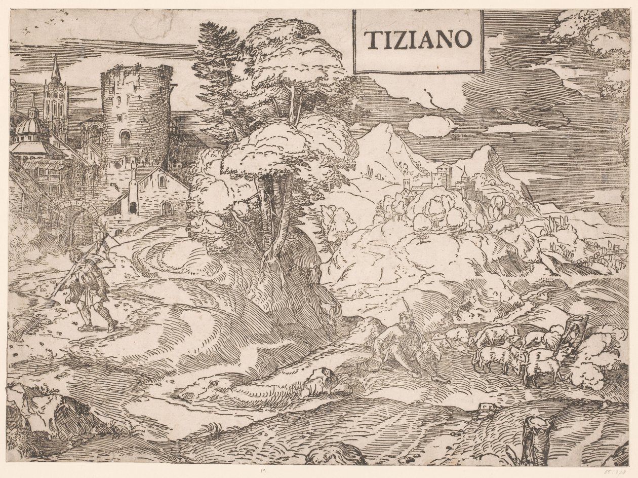 Landschaft mit einem Hirten von Ugo da Carpi