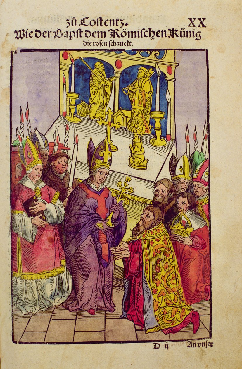 Papst Martin V. überreicht Sigismund das symbolische Geschenk der Goldenen Rose auf dem Konzil von Konstanz, aus 