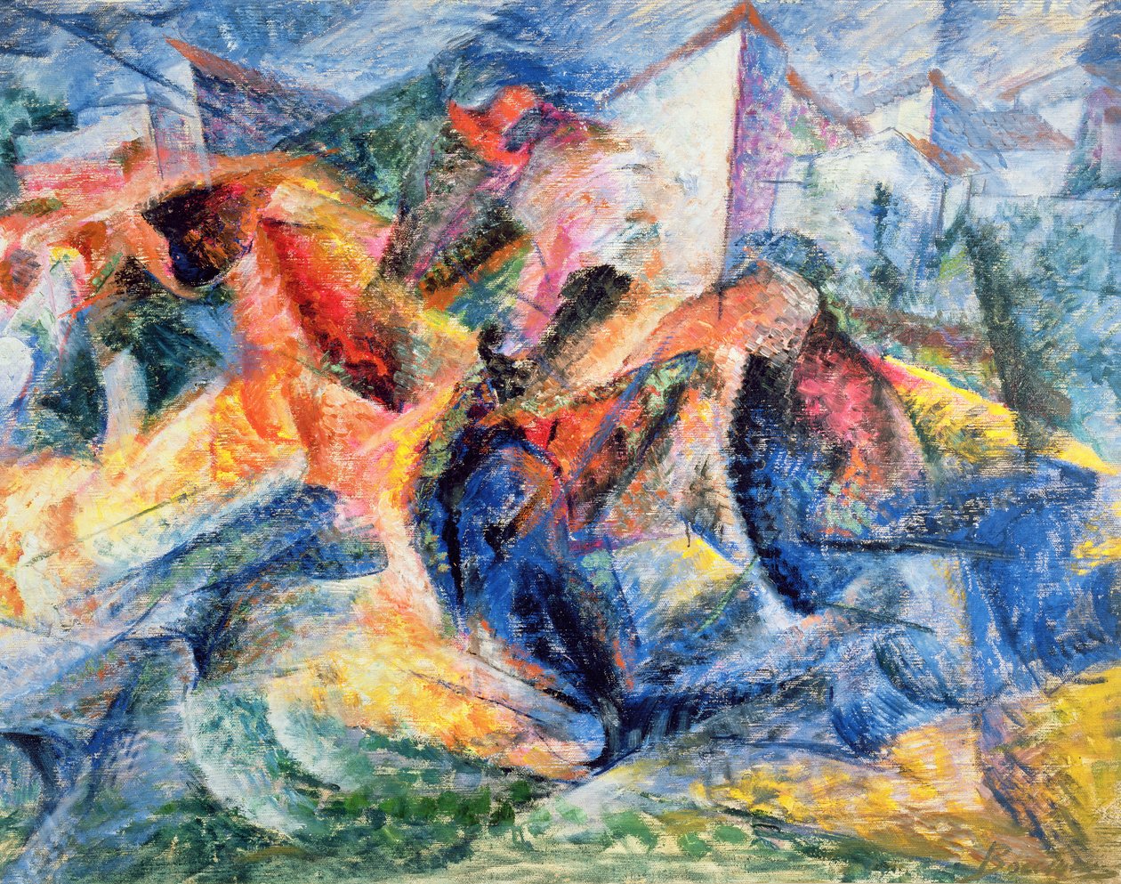Pferd und Reiter und Gebäude, 1914 von Umberto Boccioni