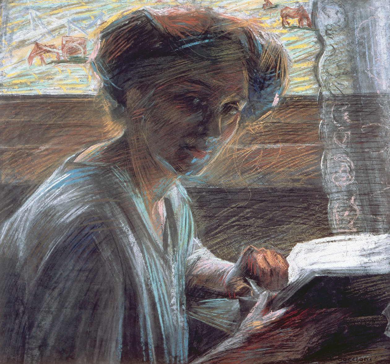 Frau beim Lesen, 1909 von Umberto Boccioni