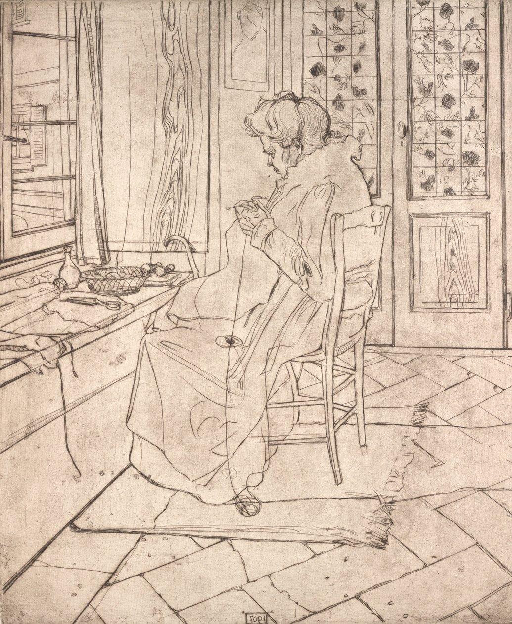 Die Mutter des Künstlers beim Häkeln von Umberto Boccioni