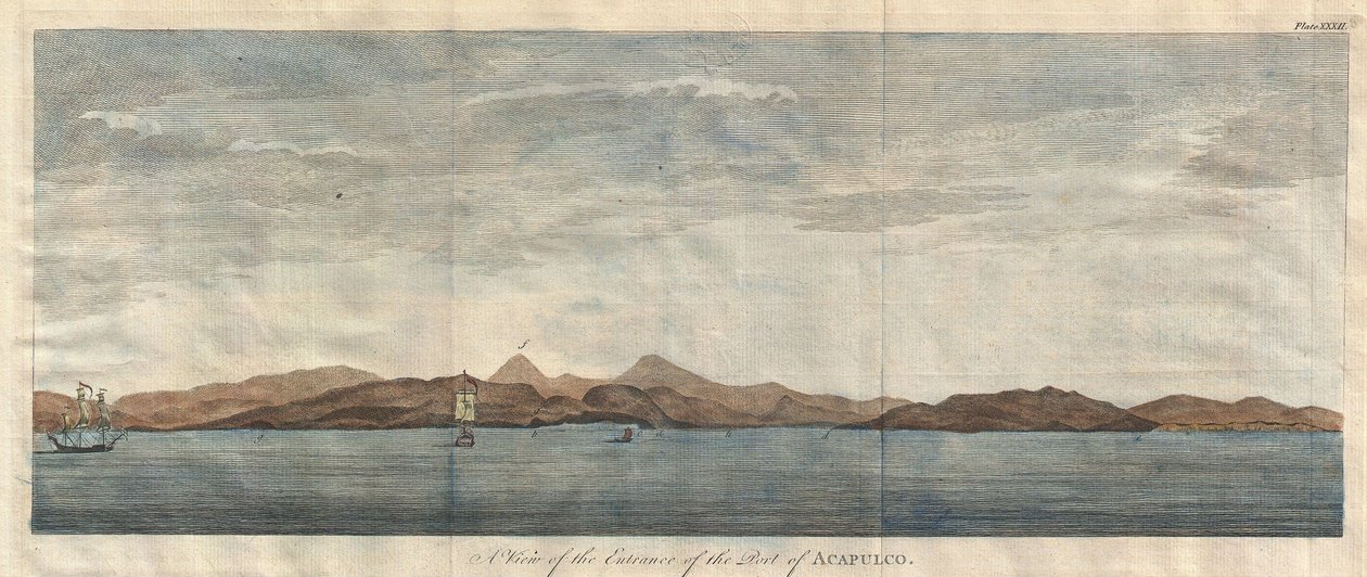 Ansicht des Eingangs zum Hafen von Acapulco von Unbekannt Unbekannt