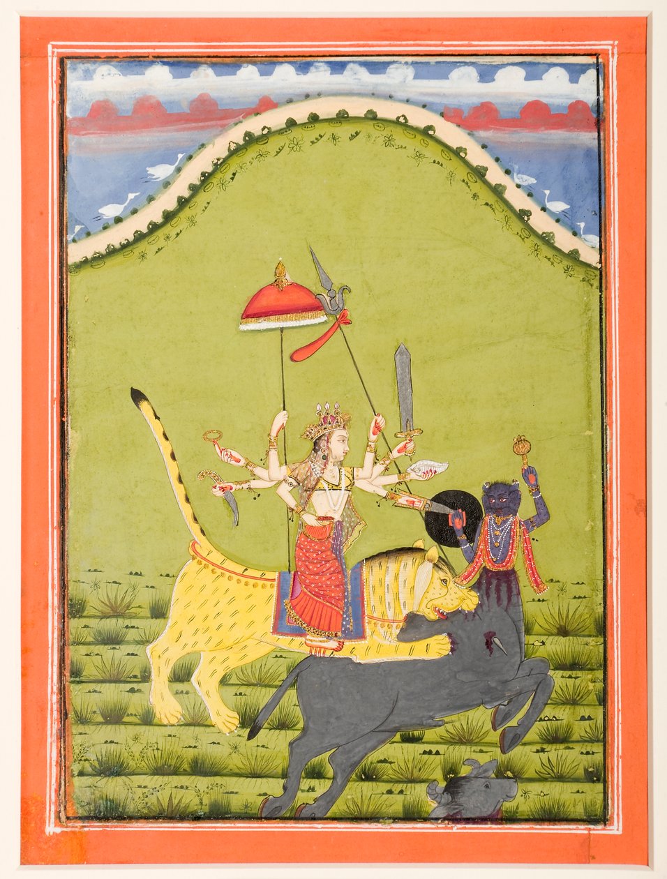 Durga auf ihrem Tiger tötet Mahisha, den Büffeldämon von Unbekannt Unbekannt