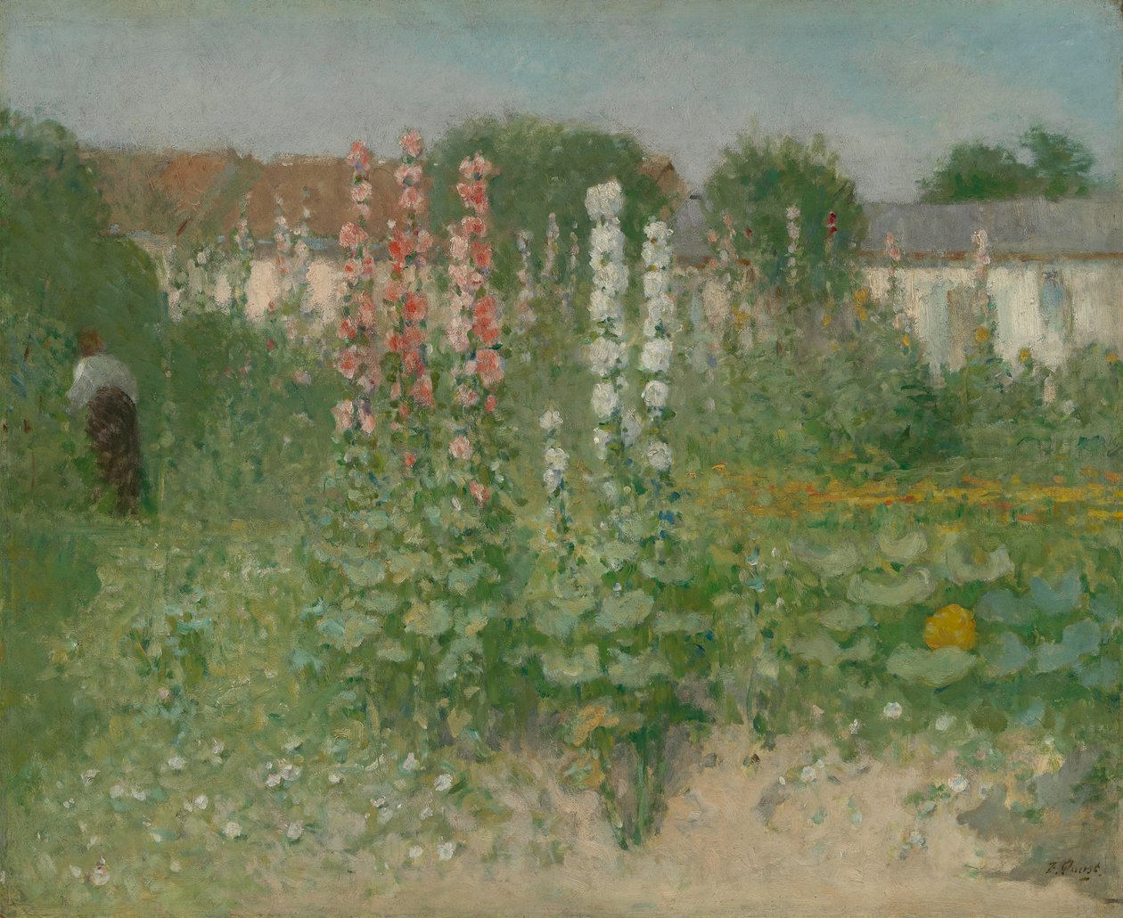Garten mit Stockrosen von Unbekannt Unbekannt
