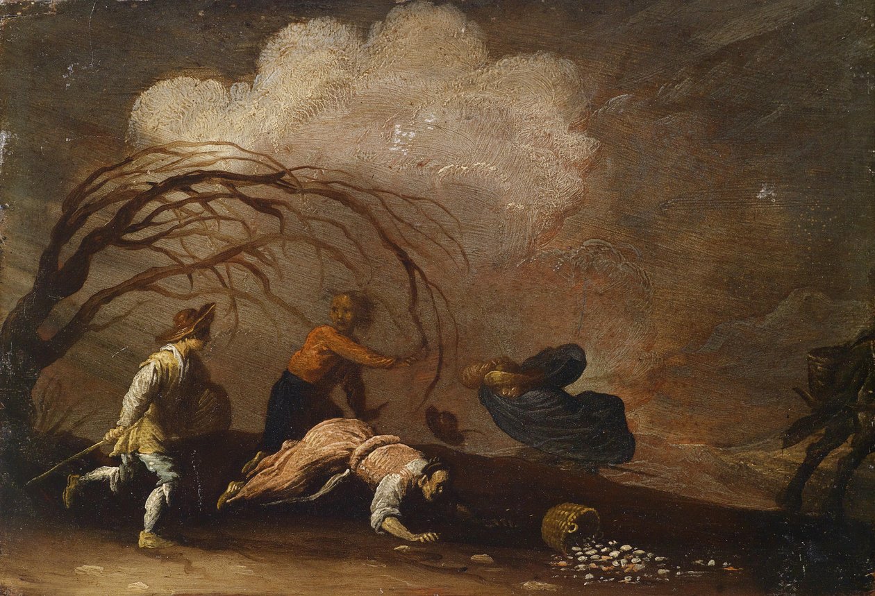 Landschaft mit Menschen im Sturm von Unbekannt Unbekannt