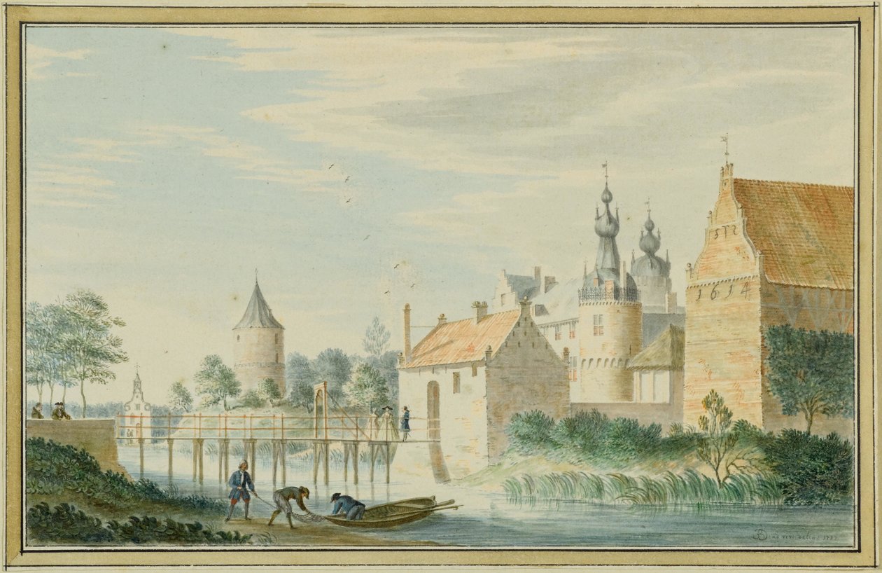 Schlossanlage an einem Fluss von Unbekannt Unbekannt
