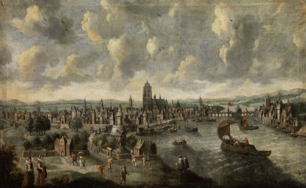 Ansicht der Stadt Frankfurt am Main mit reicher Figurenstaffage von Unbekannt Unbekannt