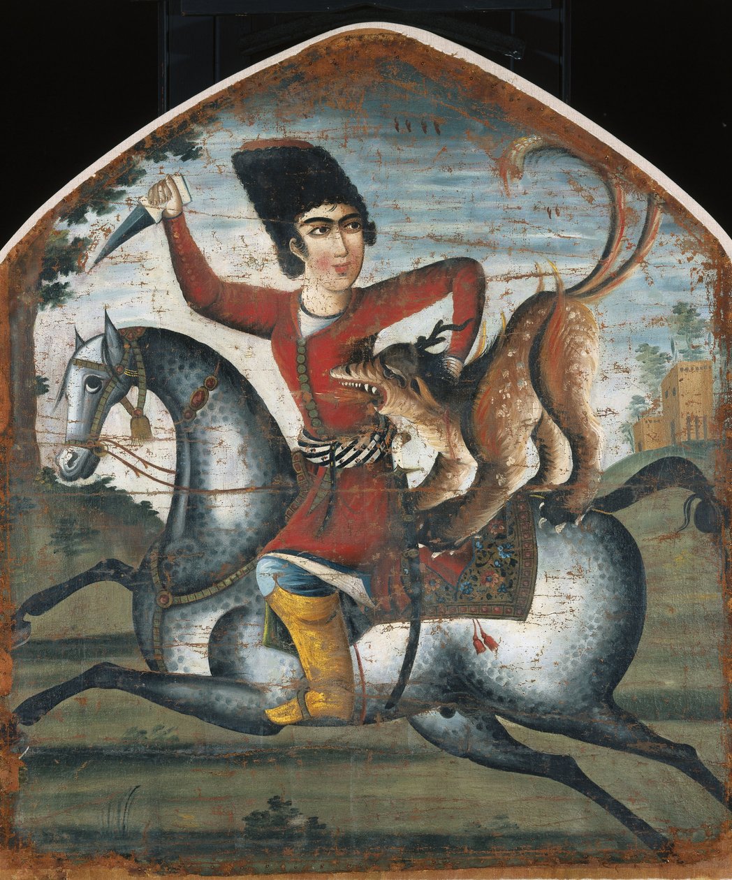 Jäger zu Pferd von einem mythischen Tier angegriffen von Unbekannt Unbekannt