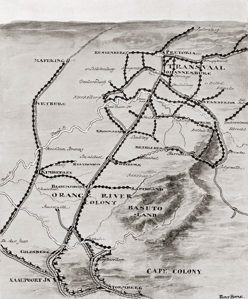 Karte des Blockhaussystems von Lord Kitchener in Südafrika, 1916 von Unbekannt Unbekannt