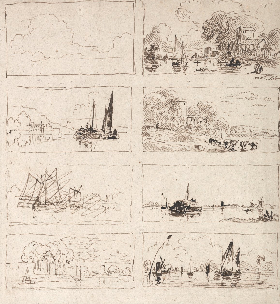 Blatt mit Kompositionsstudien von Flussszenen von Unbekannt Unbekannt