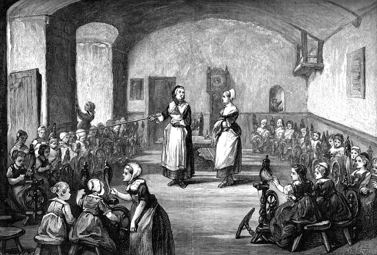 Eine deutsche Spinnschule, um 1880 von Unbekannt