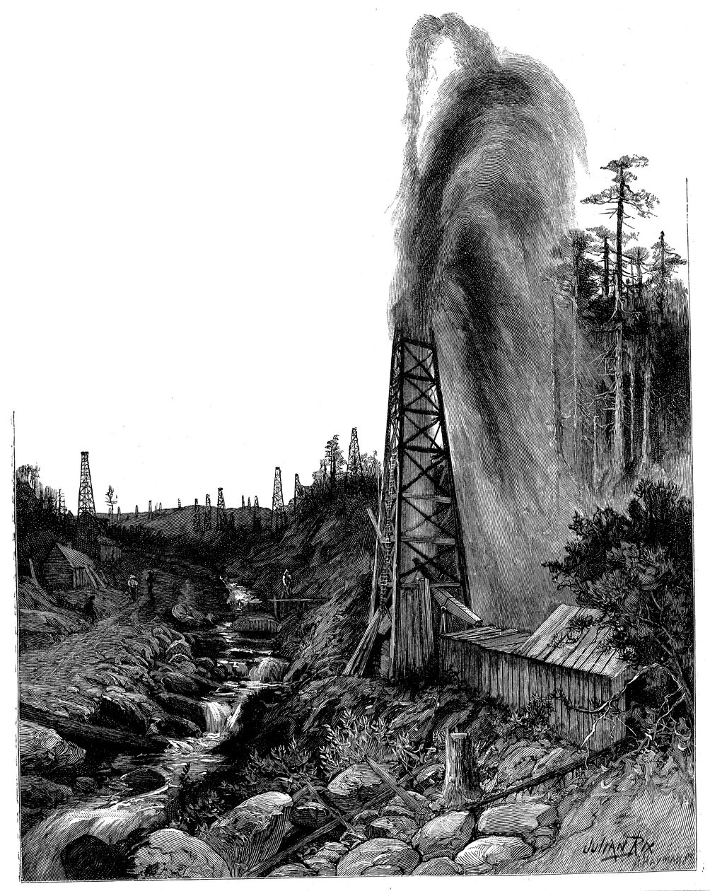 Ein Geysir in den Pennsylvanischen Ölfeldern, USA, 1886 von Unbekannt