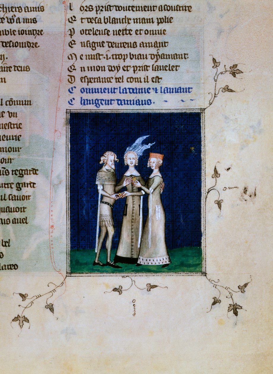 Ein Ritter und eine Dame tauschen Ringe, ca. 1350 von Unbekannt