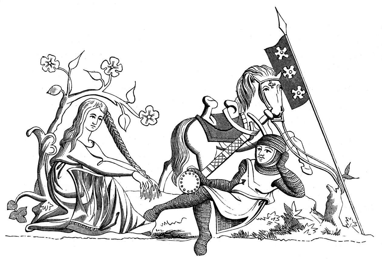 Ein Ritter und eine Jungfrau, 13. Jahrhundert, 1849 von Unbekannt