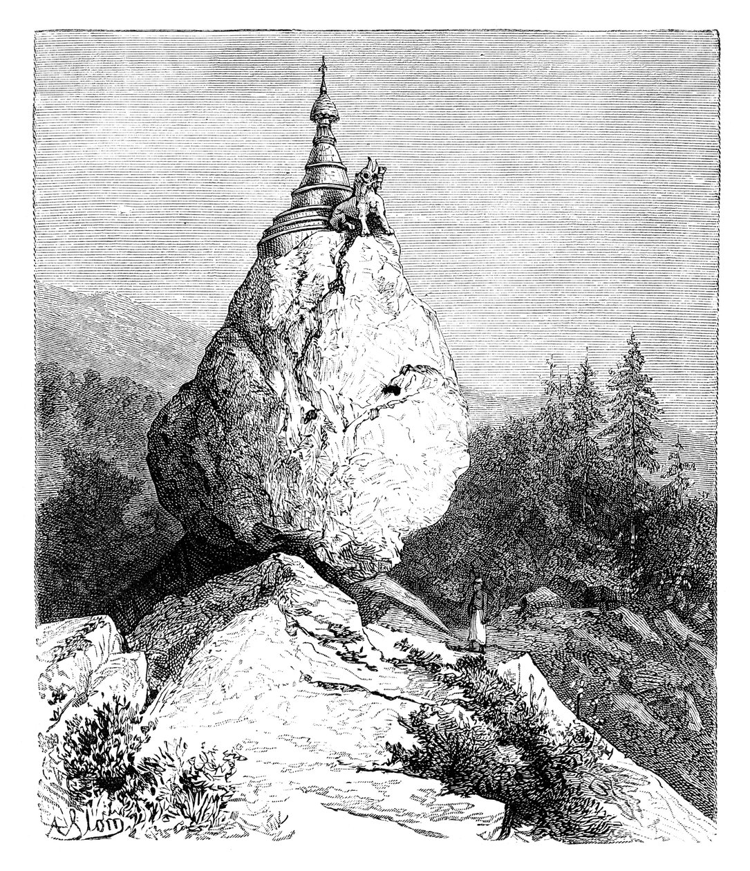 Eine Pagode auf einem Felsen von Unbekannt