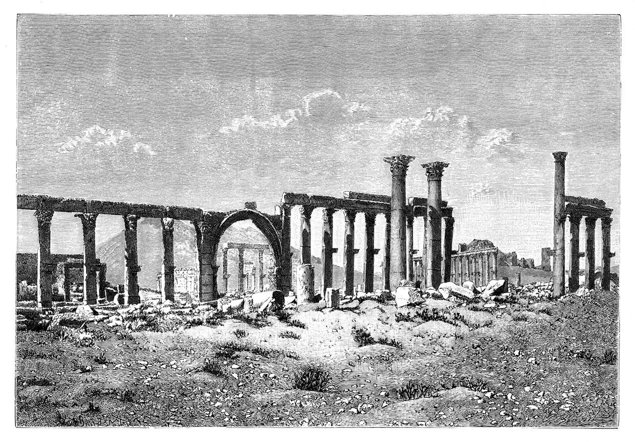 Eine zerstörte Kolonnade in Palmyra Tadmur, Syrien, 1895 von Unbekannt