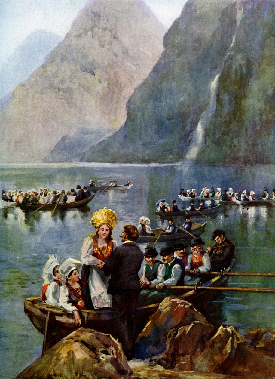 Eine Hochzeitsprozession auf Booten, Norwegen von Unbekannt