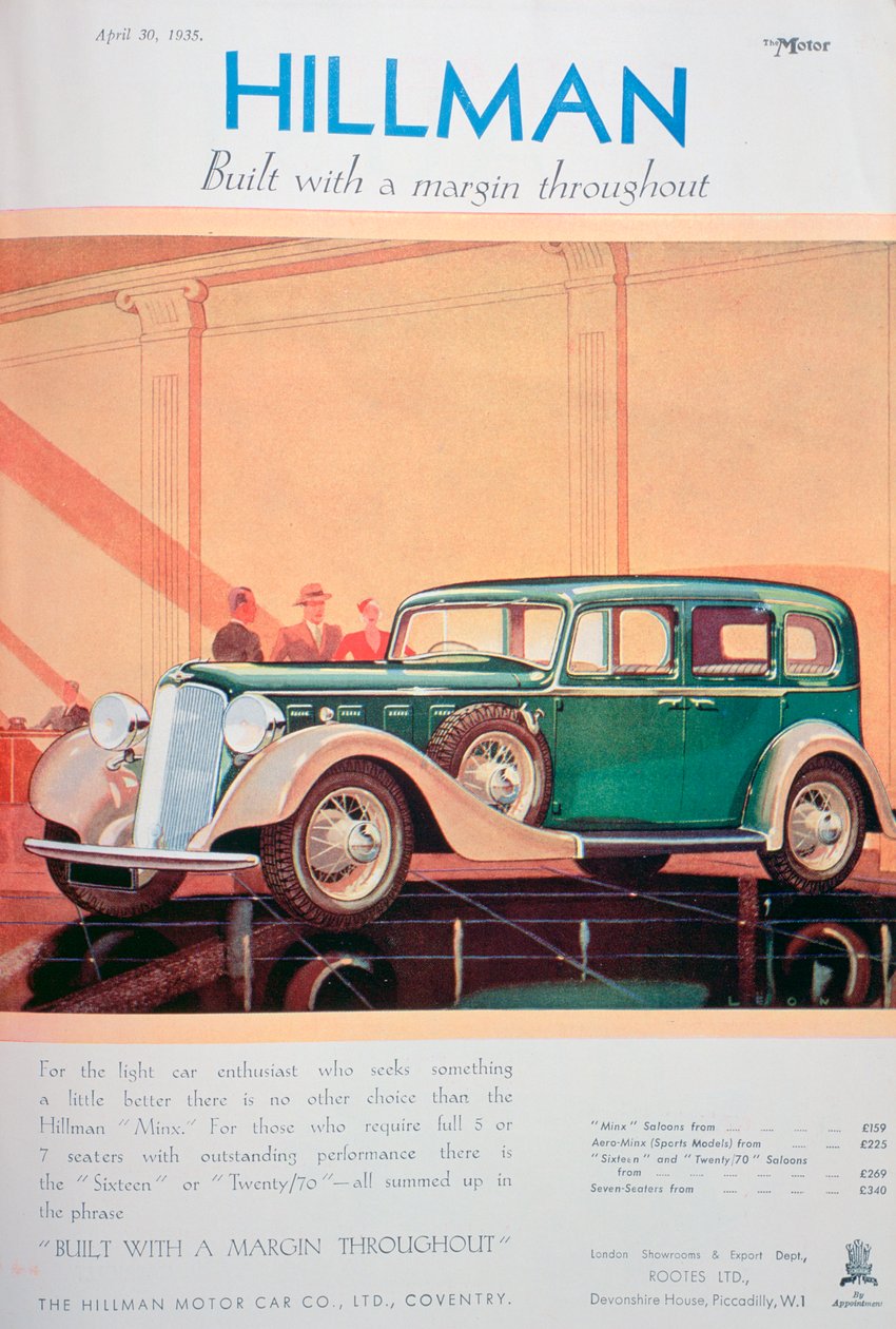 Werbung für Hillman-Autos, 1935 von Unbekannt