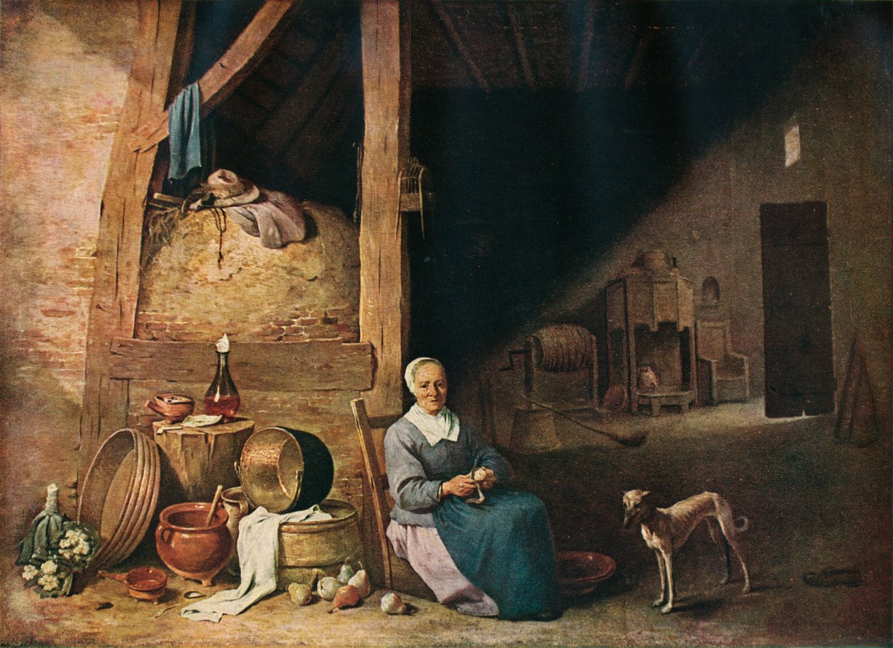 Eine alte Frau schält Birnen, ca. 1640 von Unbekannt