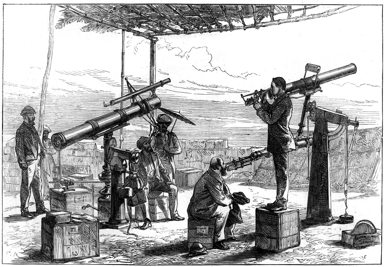 Astronomen warten auf eine Sonnenfinsternis, Indien, 1872 von Unbekannt