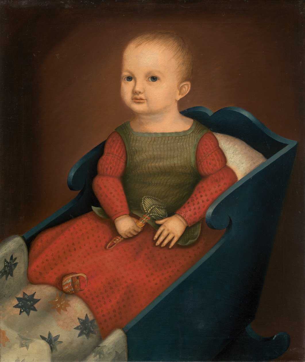 Baby in blauer Wiege von Unbekannt
