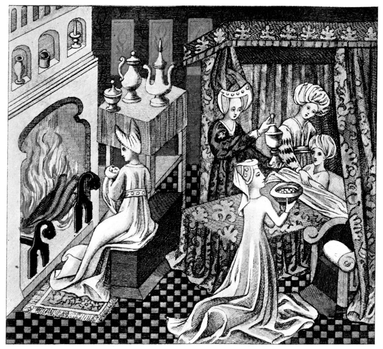 Schlafzimmerszene, 15. Jahrhundert, 1910 von Unbekannt