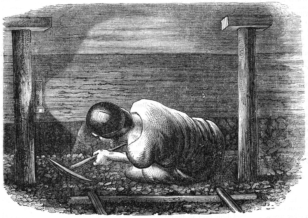 Kohlebergarbeiter in einem engen Flöz, um 1864 von Unbekannt