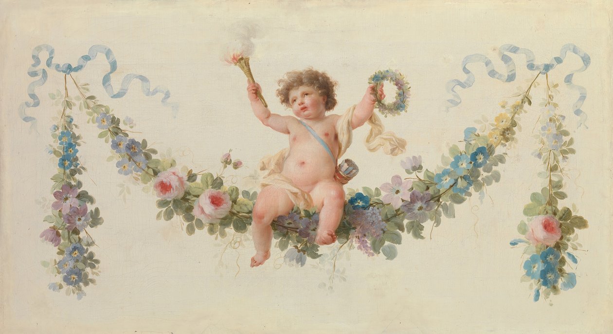 Amor auf einem Kranz sitzend, 1770-90 von Unbekannt