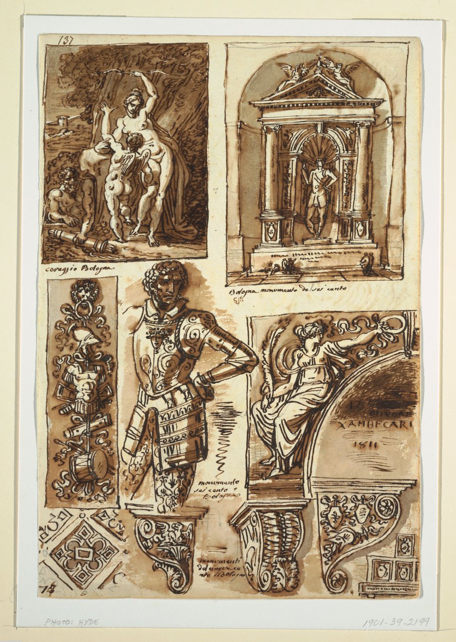 Zeichnung, Blätter mit Studien nach Bologneser Denkmälern, 1811–14 von Unbekannt