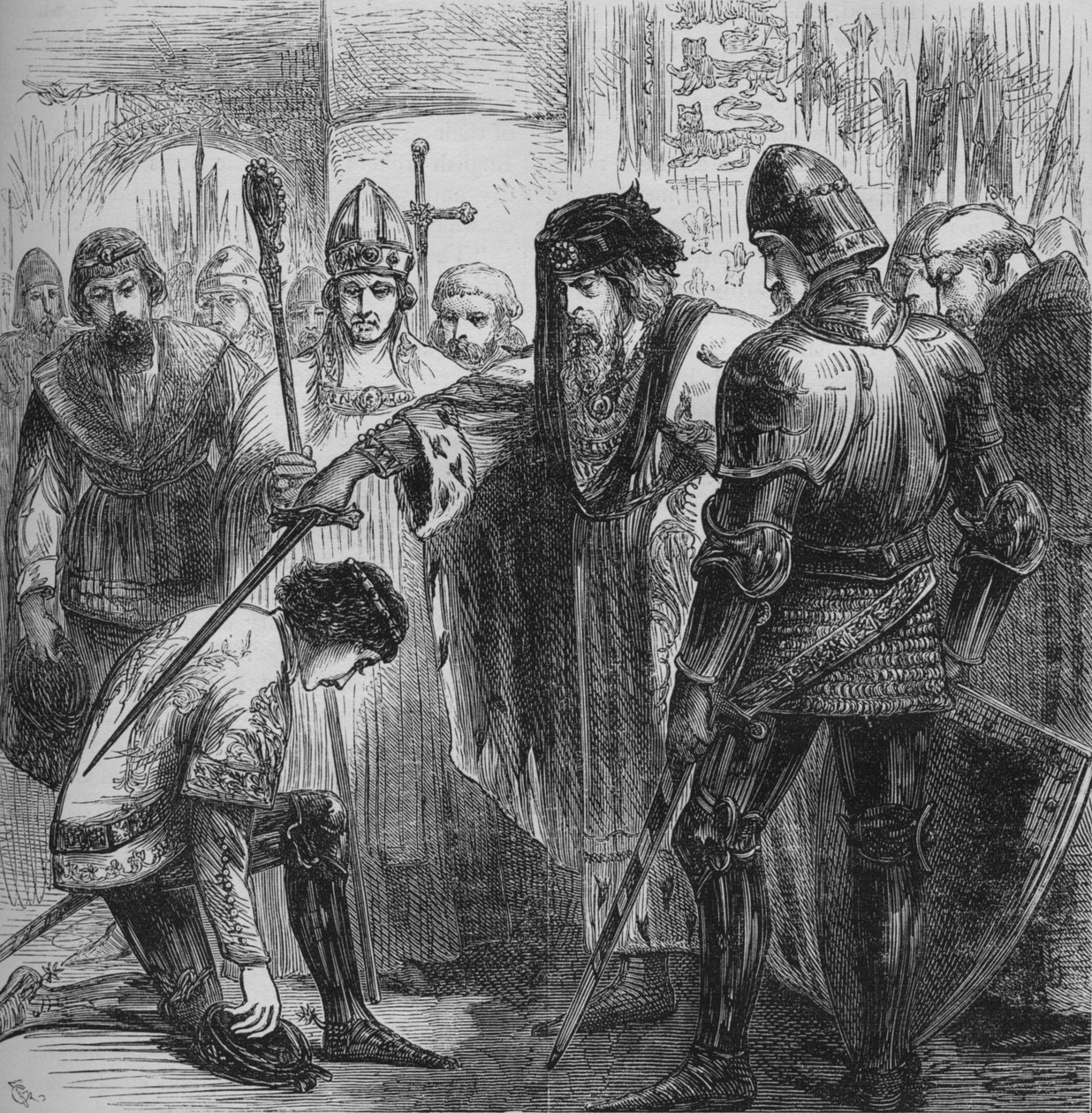 Edward III. schlägt den Schwarzen Prinzen zum Ritter, 1384, um 1880 von Unbekannt