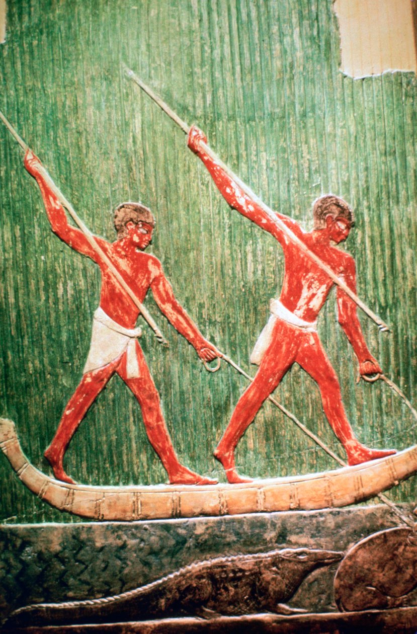 Ägyptisches bemaltes Relief einer Nilpferdjagd von Unbekannt