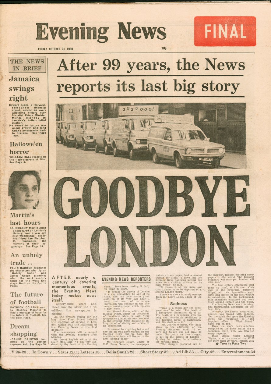 Letzte Ausgabe der Evening News Zeitung, 1980 von Unbekannt