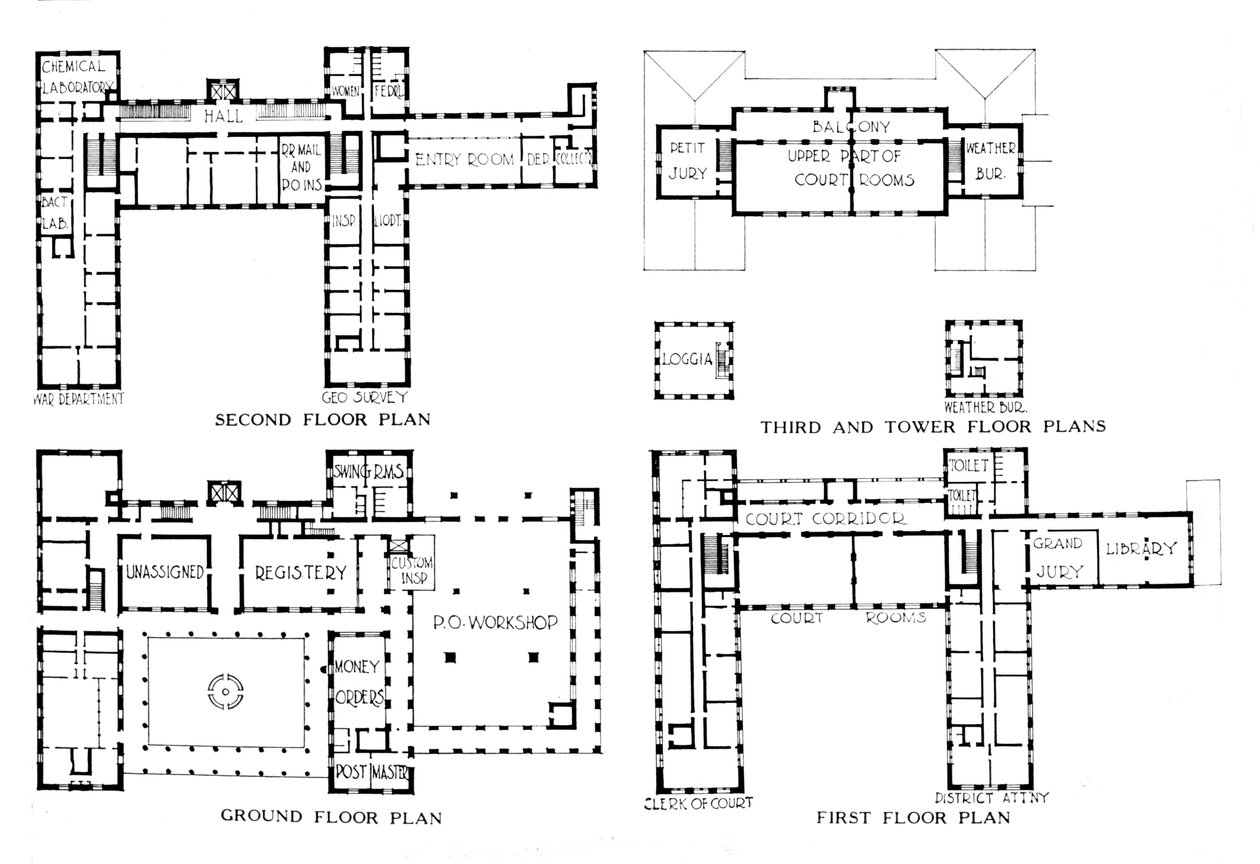 Grundrisse, Bundesgebäude, Honolulu, Hawaii, 1924 von Unbekannt