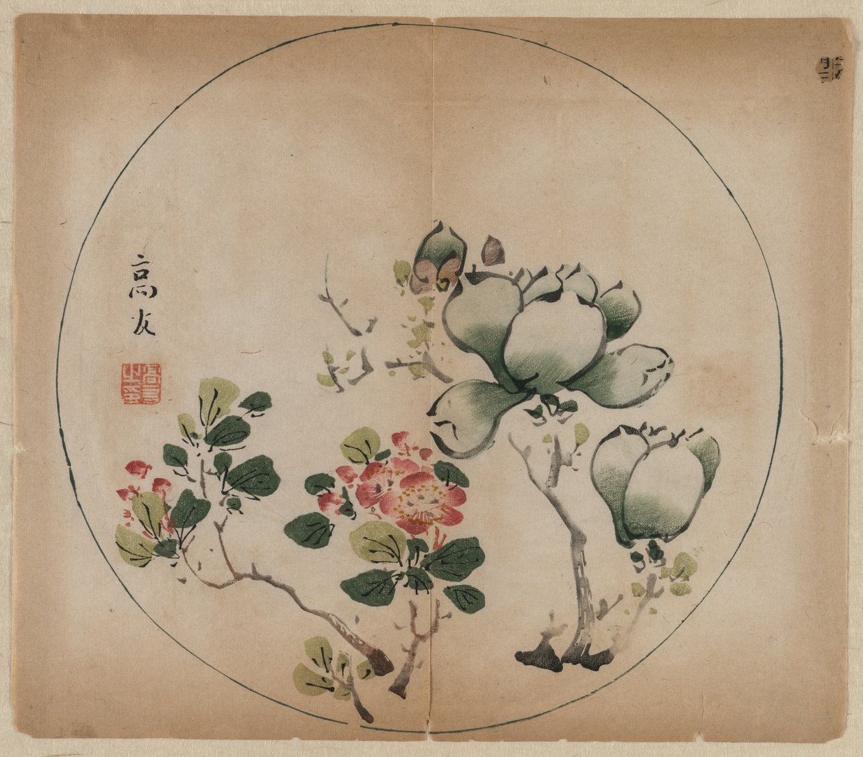 Blühende Magnolie und Pfirsichblüten von Unbekannt