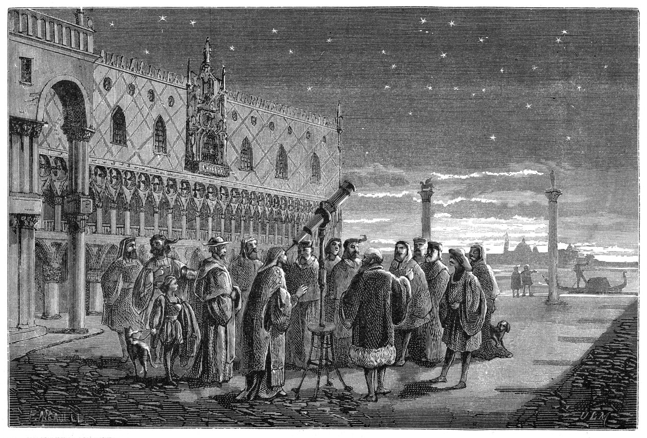 Galileo demonstriert sein Teleskop, Venedig, 1609 1870 von Unbekannt
