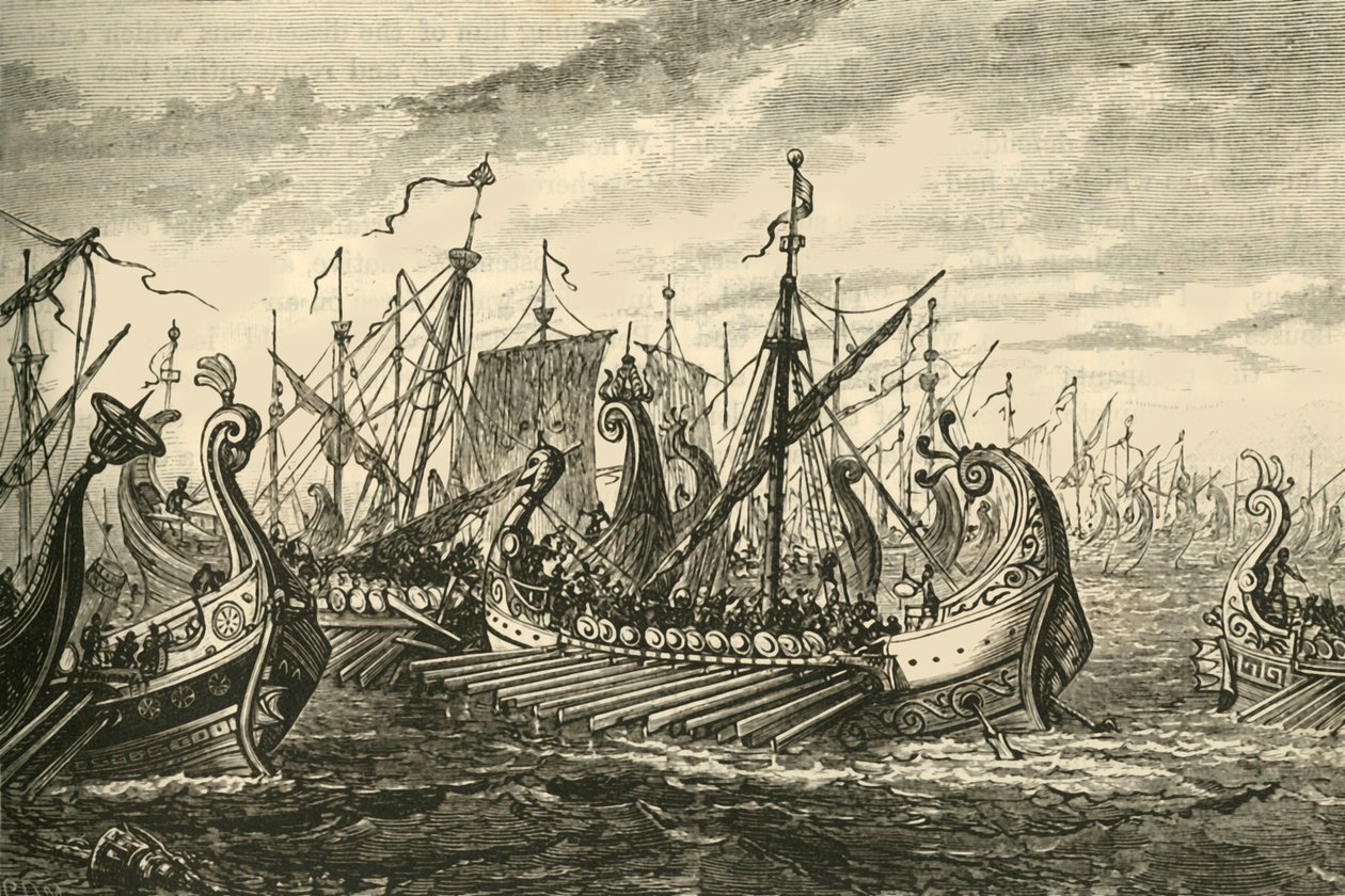 Griechische Trieren in der Schlacht von Salamis, 1890 von Unbekannt